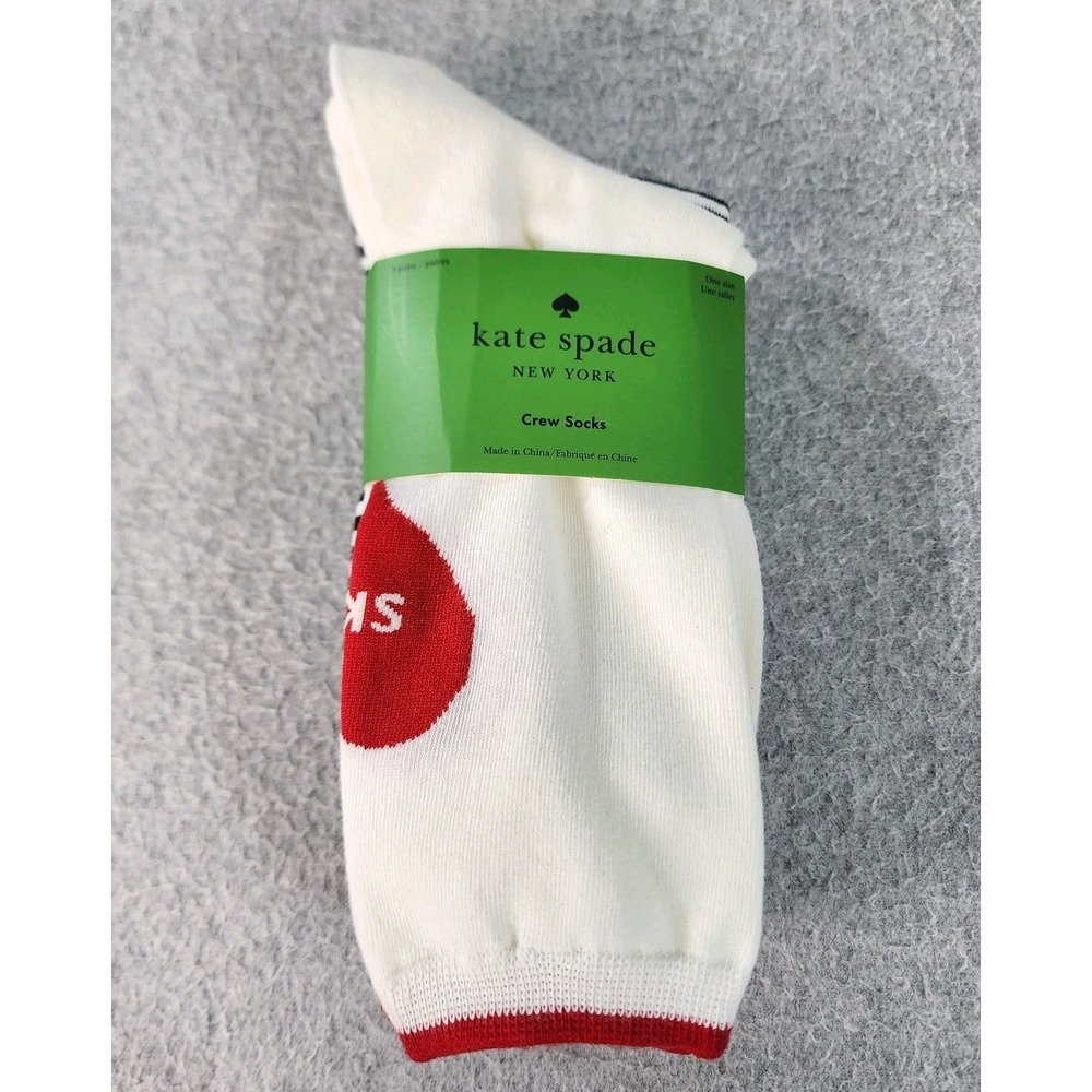 Kate Spade New York 3 Pairs Crew Socks Women 4-10 Multicolor Skip Hearts Stripes